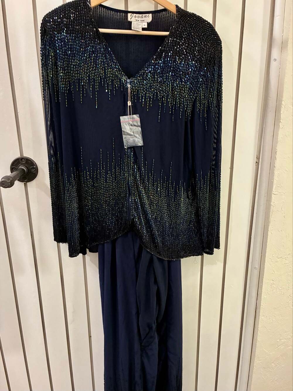 Vintage Navy Jovani New York Blouse with Sleeveless Jumpsuit